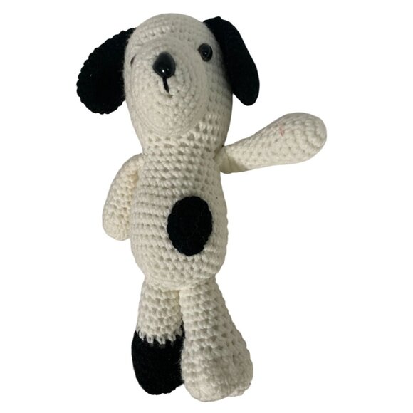 Handmade Knit Crocheted Plush Beagle Dog White Black Stuffed Animal 12 in Tall - Picture 1 of 4